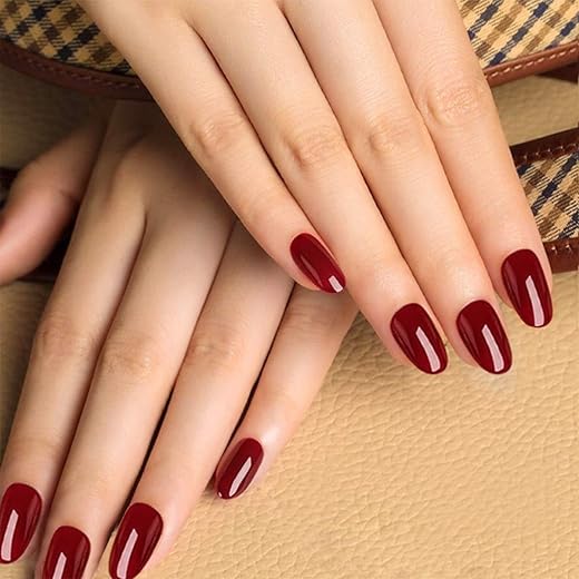 24Pcs Pure Color Fake Nails Art Set - Wine Red