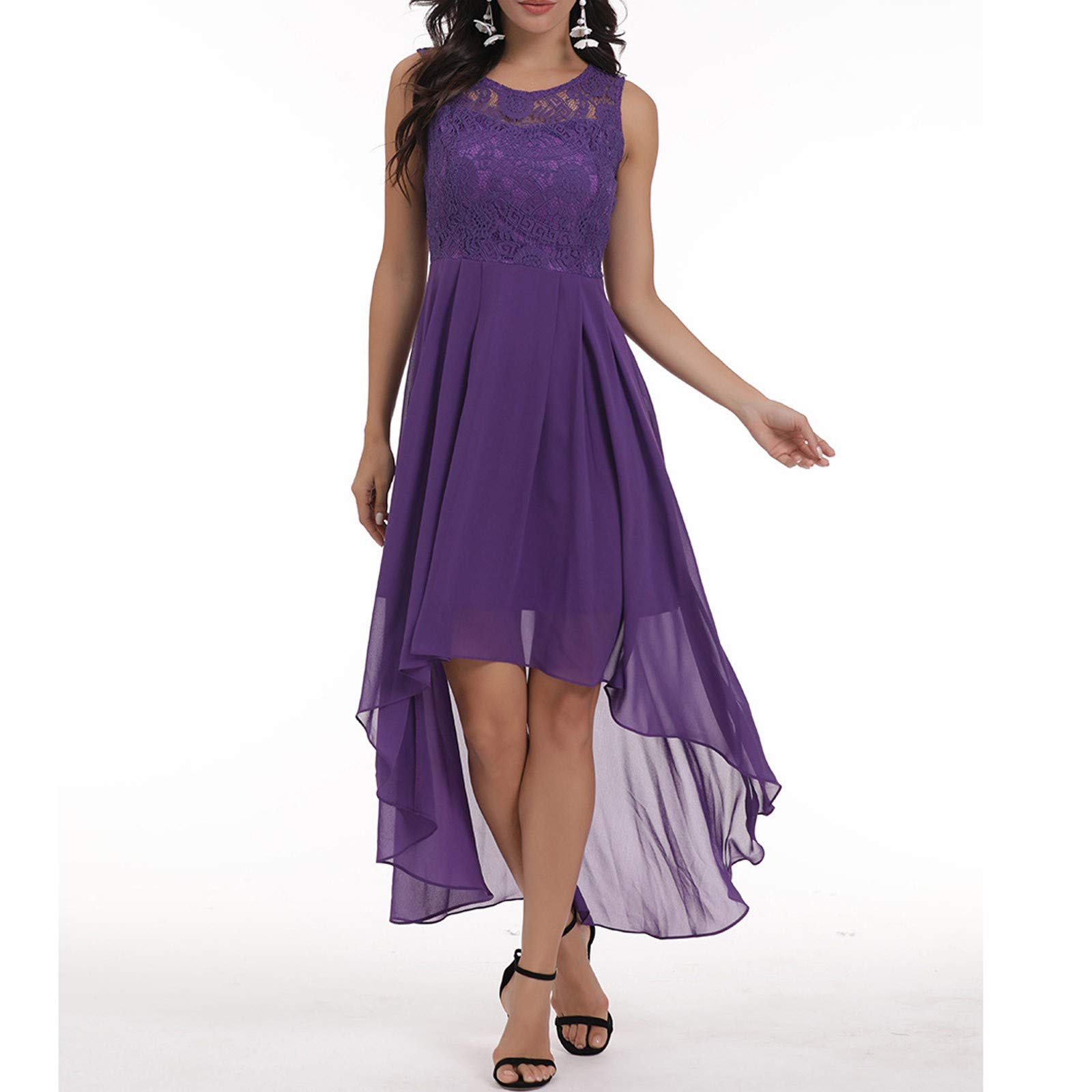 Kleid Hochzeitsgast Damen Elegant Abendkleider Lang Sommer Brautjungfernkleider Lochstickerei A Linie Sommerkleider Frauen Leicht Und Luftig Spitzenkleid Midi Asymmetrisch Kleider Für Hochzeit