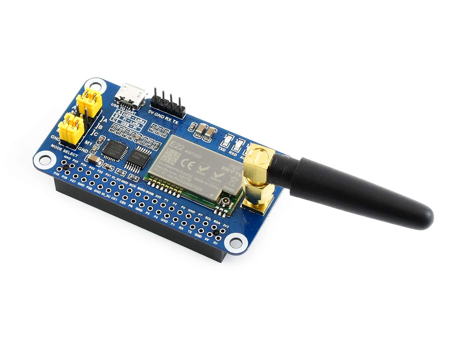 Waveshare SX1268 LoRa HAT for Raspberry Pi Spread Spectrum Modulation 433MHz Frequency Band Allows Data Transmission up to 5km Through Serial Port Supports Wireless Parameter Configuration