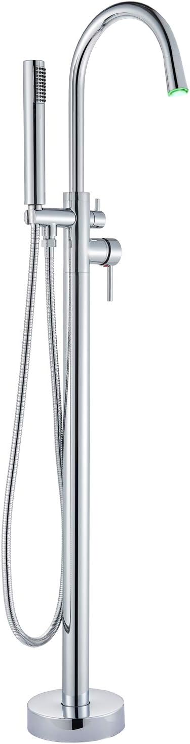Best Cyber Monday 🔥 Rozin Freestanding Bathtub Faucet Single Handle LED Light Spout Tub Fille Shower Mixer Tap Floor Mounted Bathroom Faucet with Hand Shower Chrome Finish