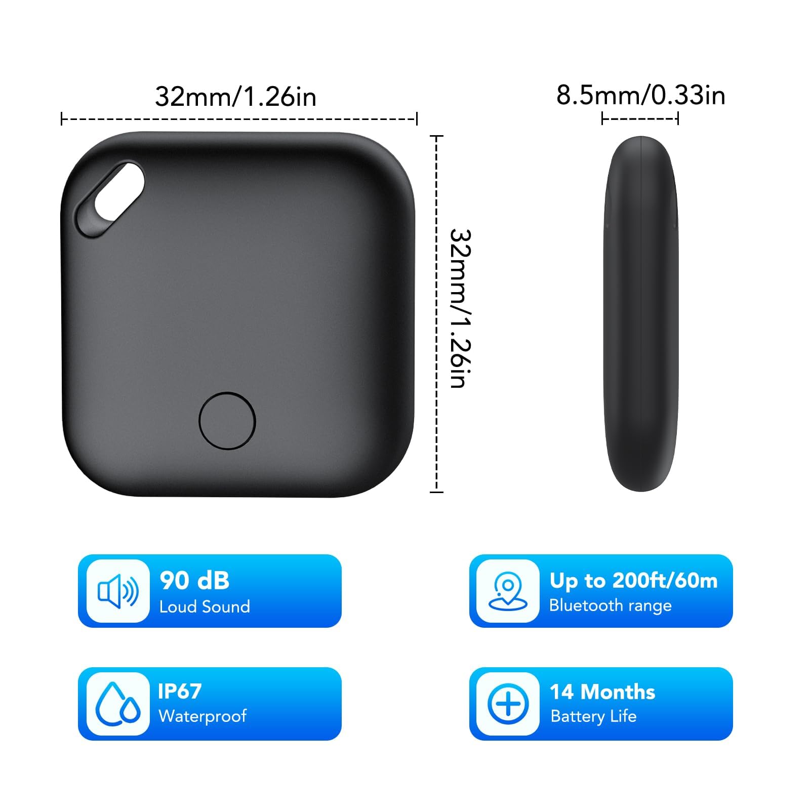 Air Tracker Tag, Smart Tag 2 Pezzi, Localizzatore Chiavi Compatibile con Apple Find My (solo iOS), 90dB Bip, IP67 Impermeabile, Batteria Sostituibile, per Chiavi/Bagagli/Valigia/Portafoglio/Zaino
