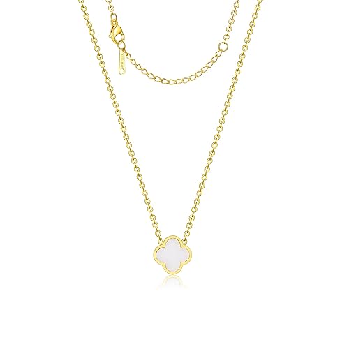 AIPPK 18K Gold Plated Clover Necklace for Women Four Leaf Clover Necklace Flower Lucky Pendant Dainty Jewelry Gifts - White