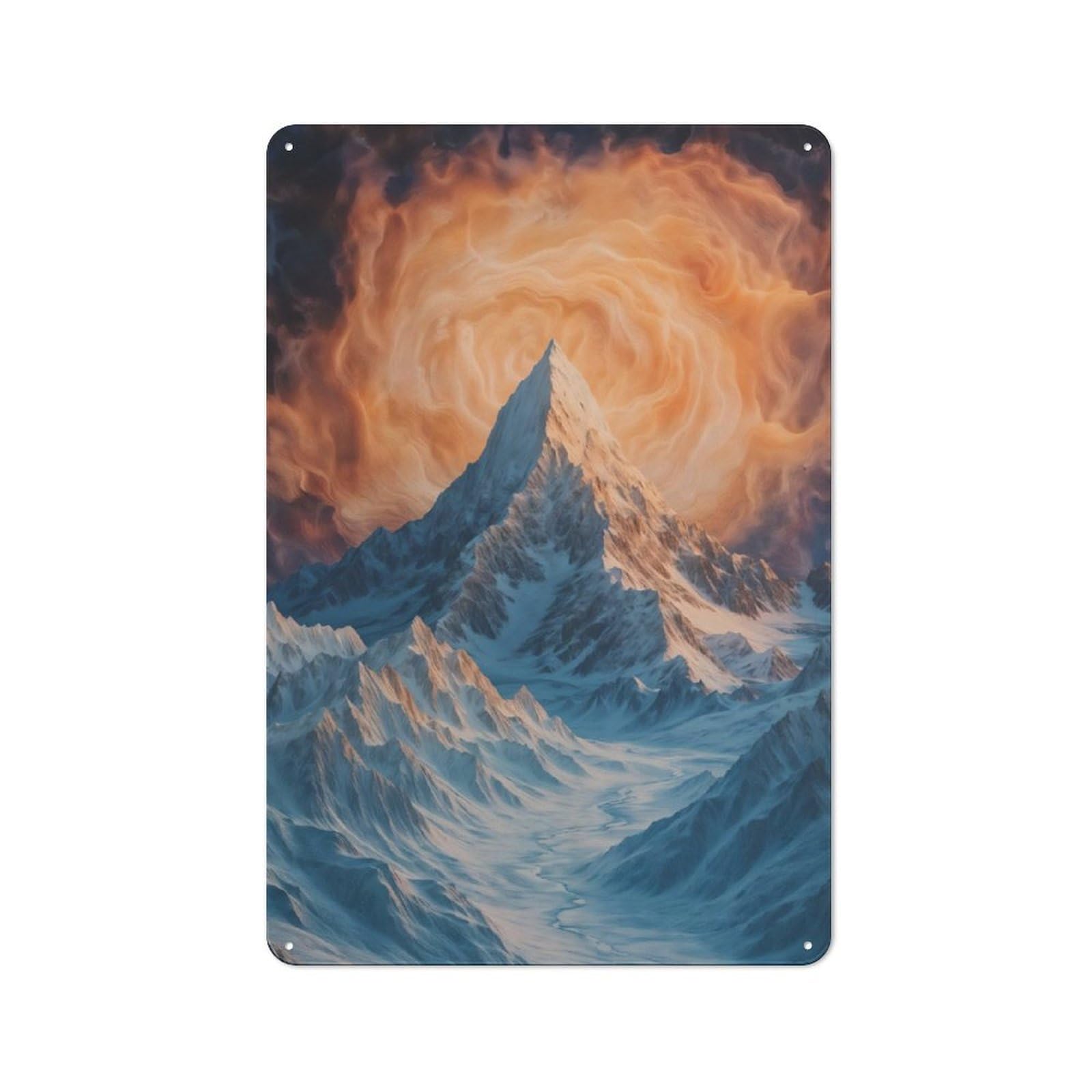 Junmoney Surreal Snowy Mountain Retro Metal Wall Sign 30X20cm With For Living Room Wall, Housewarming Wall Decor For People Furnishing Living Room