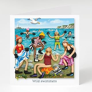 Holy Mackerel Wild Swimmers card - a sea swimming or cold water swimming themed greetings card designed by Erica Sturla - 15cm square and blank inside - made in the UK