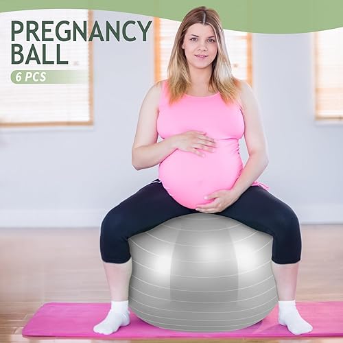 Miniatura 6 de Hungdao Paquete de 6 pelotas de ejercicio inflables a granel para embarazo y entrenamiento, pelota de pilates de 22 pulgadas para yoga,