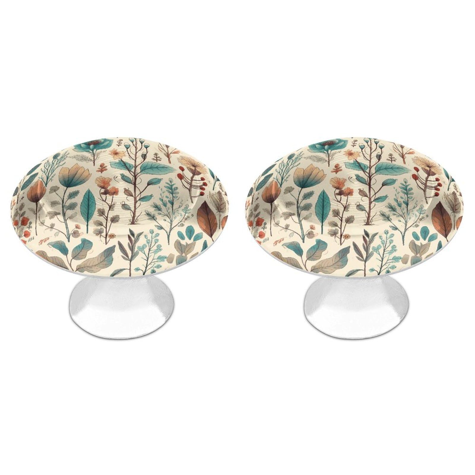 QMNLKH Flowers and Leaves Cabinet Knobs for Home, Round Drawer Pulls for Kitchen, Personalized Cupboard Handles with Screw, Fashion Dresser Knobs for Office, Drawer Handles, 2 Packs