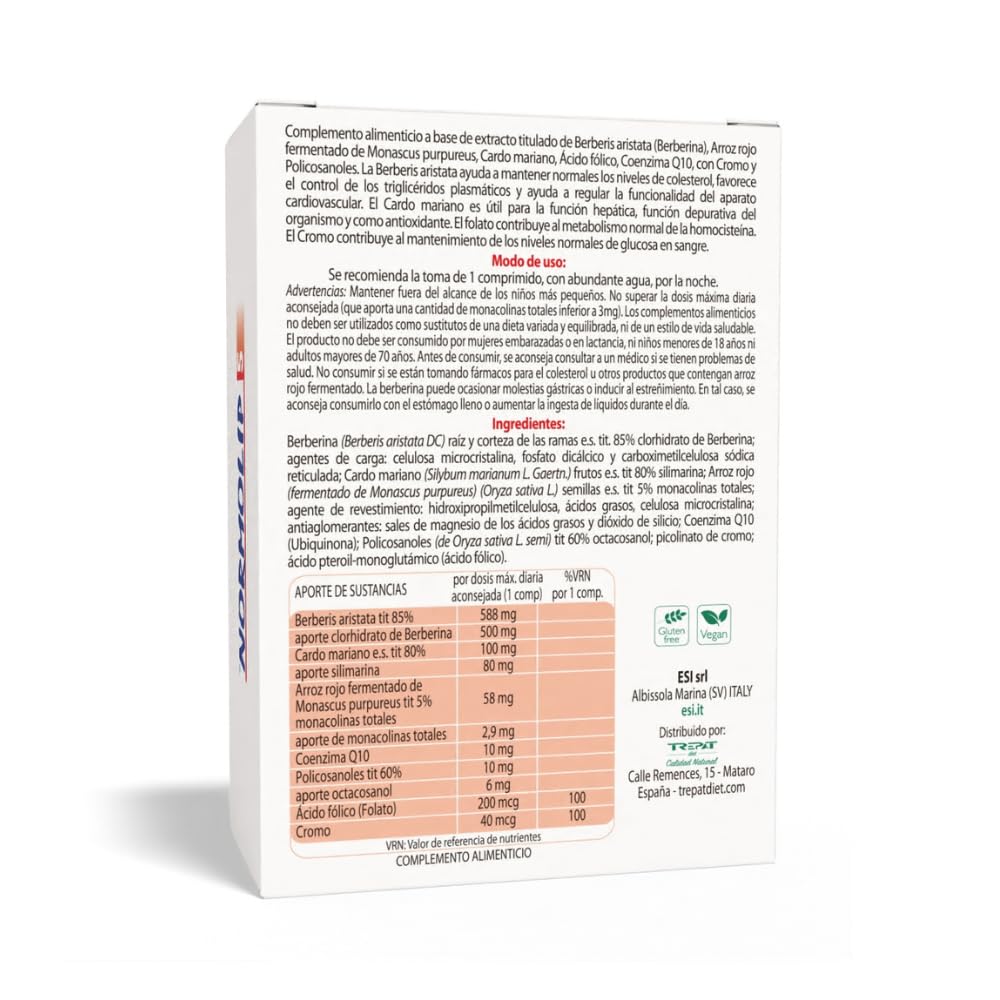 Normolip 5 Forte | Complemento Alimenticio con Berberina, Cardo Mariano, Arroz Rojo Fermentado, Coenzima Q10 y Policosanoles | Sin Gluten, Sin Lactosa, Apto para Veganos (72 unidad (Paquete de 2))