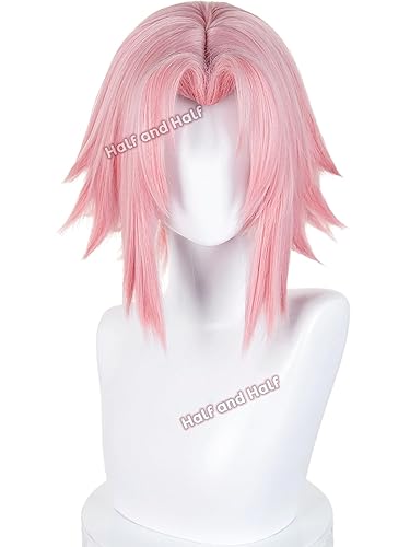 Half and Half Light Pink Nin-ja Anime Cosplay Wig Pastel Pink Fluffy Spiky Layered Wigs with Widow's Peak for Women Halloween Party Daily - Light Pink Sa-kura