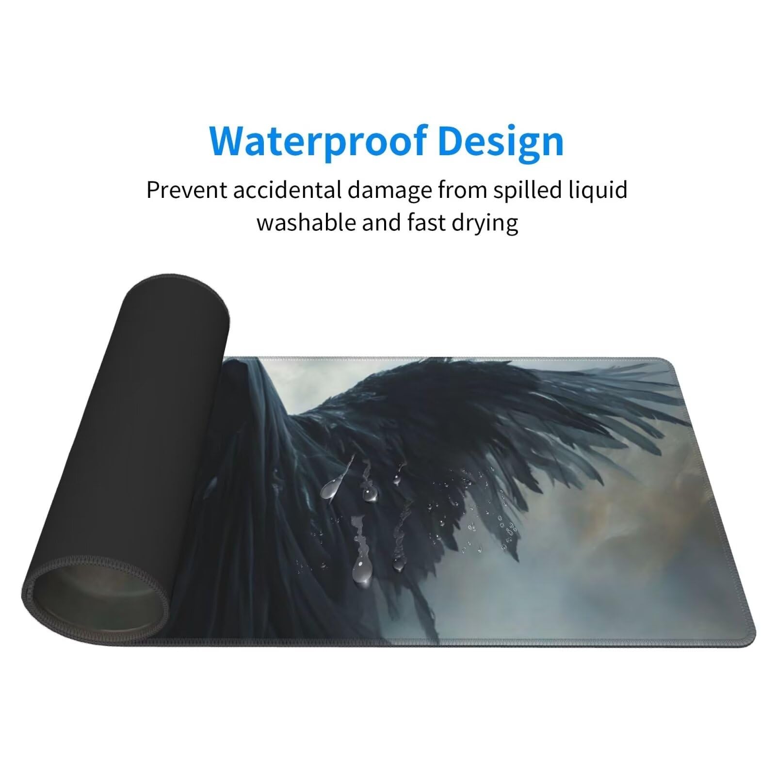 Tappetino Mouse, Tappetino Mouse Gaming Grande XXL 1500x800x3mm Tappetino Scrivania Mouse Pad, Base in Gomma Antiscivolo, Bordi Cuciti,Lavabile, Mousepad per Ufficio e Gaming (Angelo nero) R-281