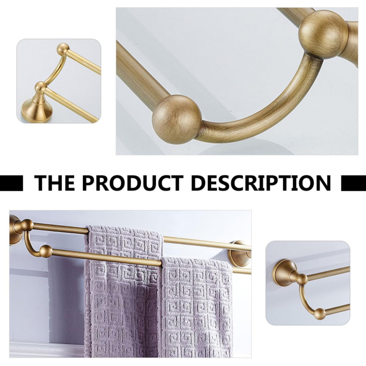 Portasciugamani Doppio da Parete 55cm in Ottone Bronzato