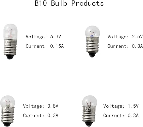 Miniatura 5 de Paquete de 25 bombillas pequeñas E10 con base de tornillo, luz indicadora incandescente, lámpara de linterna anticuada para experimento eléctrico