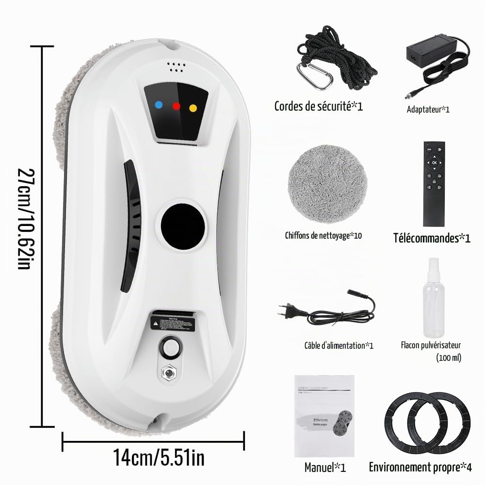Robot Laveur de Vitre, Lave Vitre Automatique, Aspiration 5600 Pa, Nettoyage Intelligent des Chemins, Détection de Bords Anti-Chute, pour Fenêtres Intérieures et Extérieures