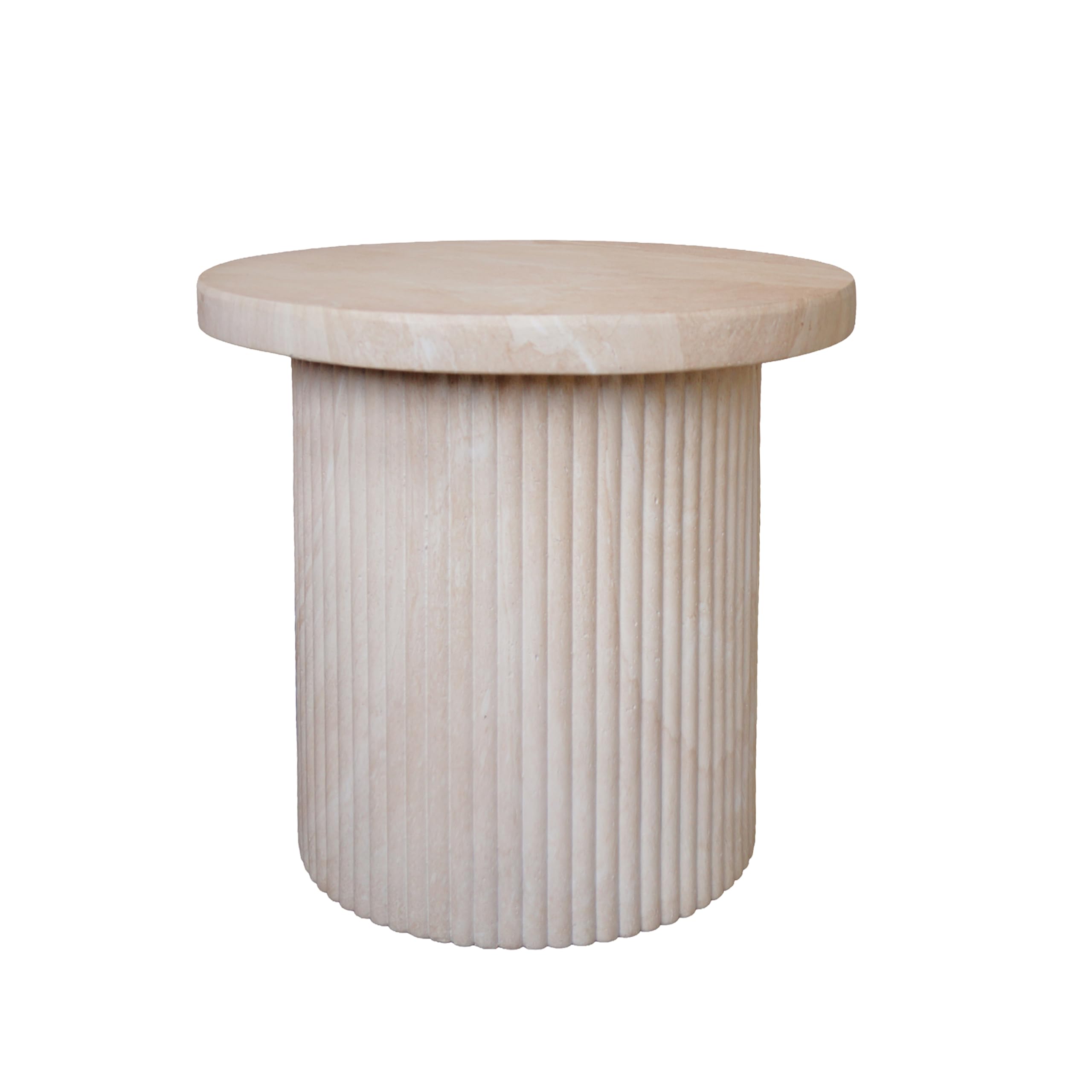 Desser Verona Round Ribbed Marble Look Side Table for Indoor & Outdoor Use