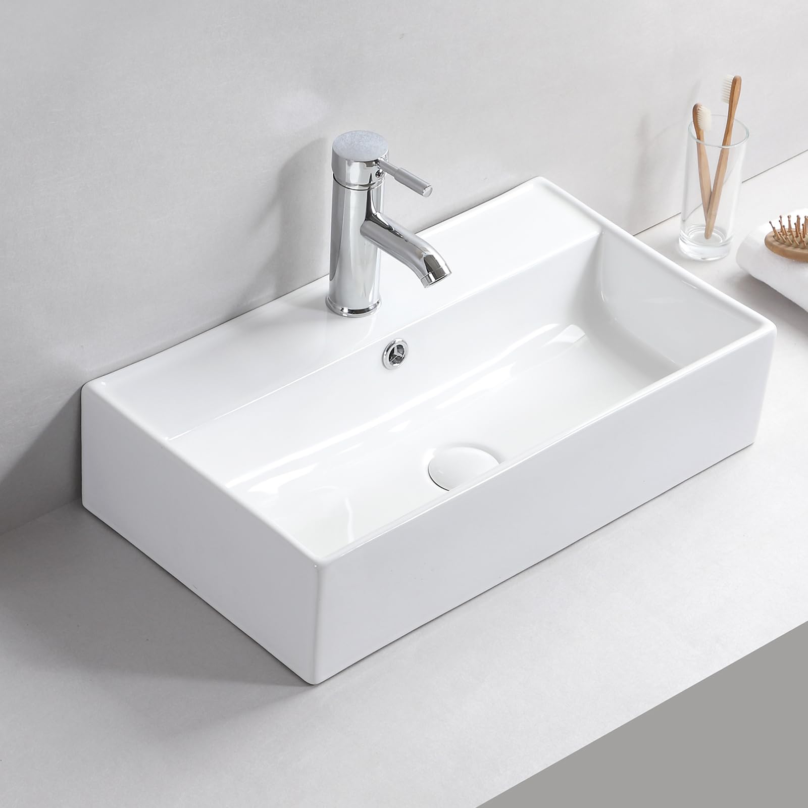 Photo 1 of 22'' x 12.6'' Bathroom Sink Rectangle Vessel Sink Above Counter Ceramic Washbasin White Vanity Art Basin