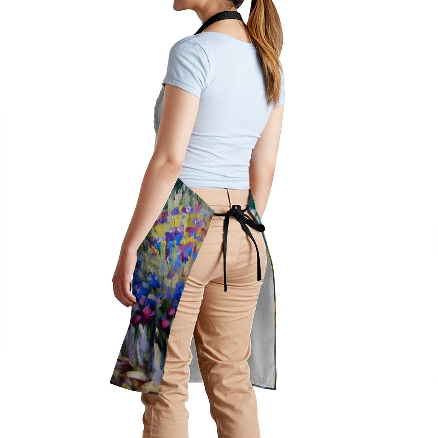 Smooffly Monet Iris Garden Apron - Unisex Adjustable Bib Apron for Cooking Kitchen, Restaurant, Coffee House - Image 3