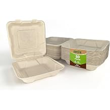 50 Pack 8x8 Inch Compostable Clamshell Takeout Containers, Biodegradable To Go Boxes Heavy Duty Disposable Food Containers Made of Sugarcane Bagasse, For Restaurant, Cafe, Food Truck