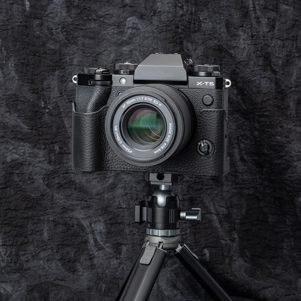 X-T5 Vintage Genuine Leather Camera Case Half Leather Camera Protector with Shoulder Strap for Fujifilm X-T5