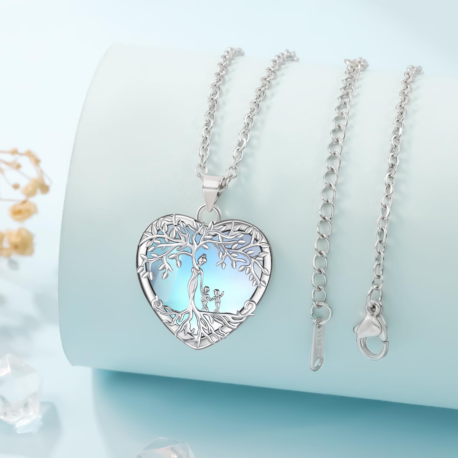 Odinstone Collar Árbol de la Vida Colgante en forma de Gota Árbol de la Vida Collar Familiar Joyas con Piedras Curativas para Mujer Regalos para Mamá e Hija