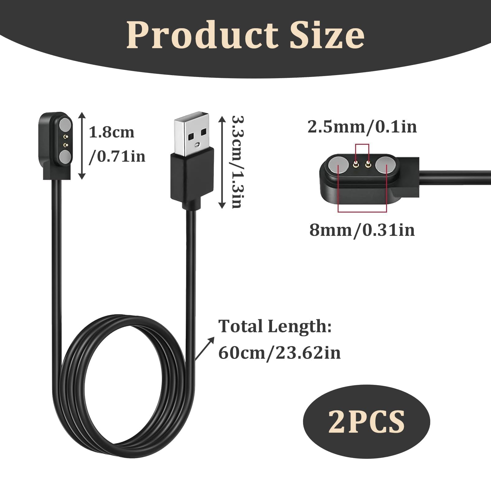 Chargeur Universel Pour Montres Connectées Lot De 2 - Chargeur Magnétique Rapide Et Sécurisée Avec Protection Contre Les Courts-Circuits - Compatible Avec Divers Modèles De Smartwatch(2.84mm