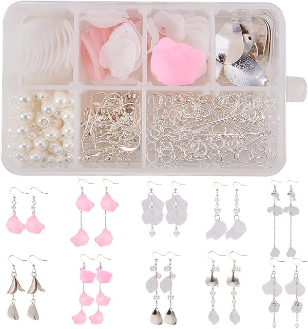 SUNNYCLUE 1 Box DIY 10 Pairs Frosted Acrylic Calla Lily Flower Dangle Earring Making Kits Include Pink White Acrylic Flower Beads Caps Pendants, Pearl Beads, Earring Hooks Jewelry Findings Supplies