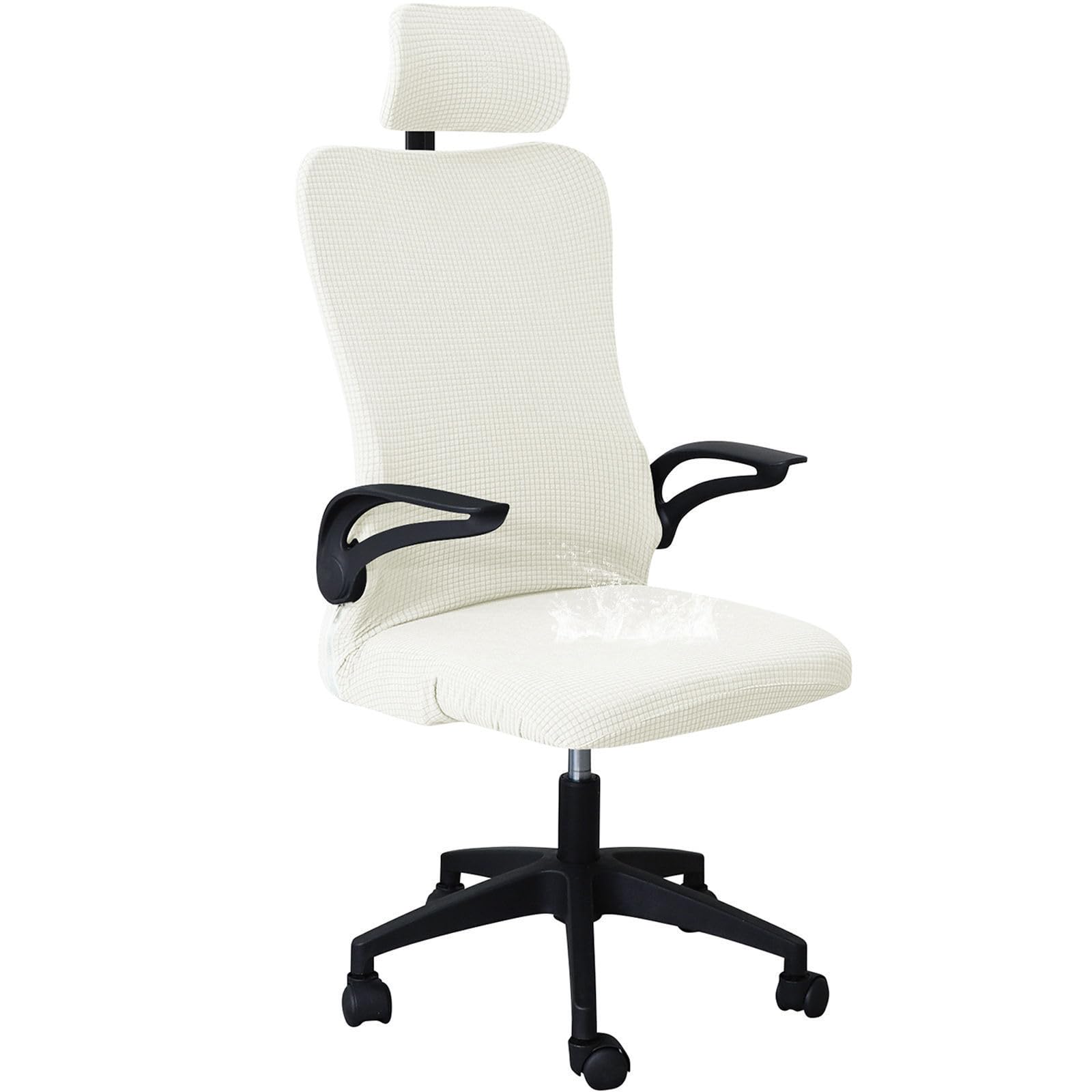 CLGTY Stretch Ergonomic Office Chair Cover with Headrest Cover-cream