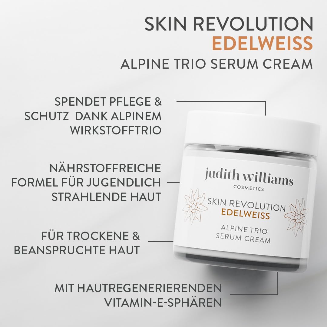 Judith Williams Cosmetics Skin Revolution Edelweiss Alpine Trio Serum Cream – beruhigt und unterstützt ebenmäßigen Teint – 100 ml