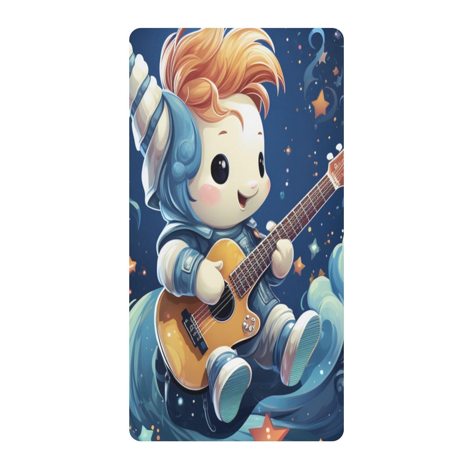 Estrella De Dibujos Animados Unicornio Guitarra Sábana de Cuna para Niños Pequeños,Sábanas de Algodón Suave para Bebés Aptas para Colchón Corralito