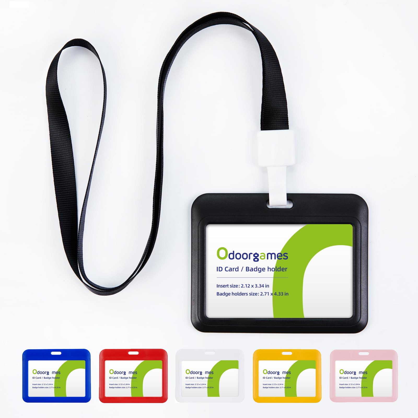 Photo 1 of Odoorgames 2 Pack Horizontal Id Holder with Lanyard | Plastic Id Cover, Id Case with Lanyard | Id Carrier, Bus Card Holder Case, Metro Badge Lanyard | Name Tag Holder for School,Work (Black) 2 Pack Black