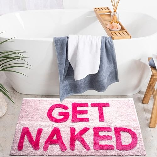 Miniatura 8 de Evovee Alfombra de baño blanca, Get Naked Fun, antideslizante, lavable, 20 x 31.5 pulgadas