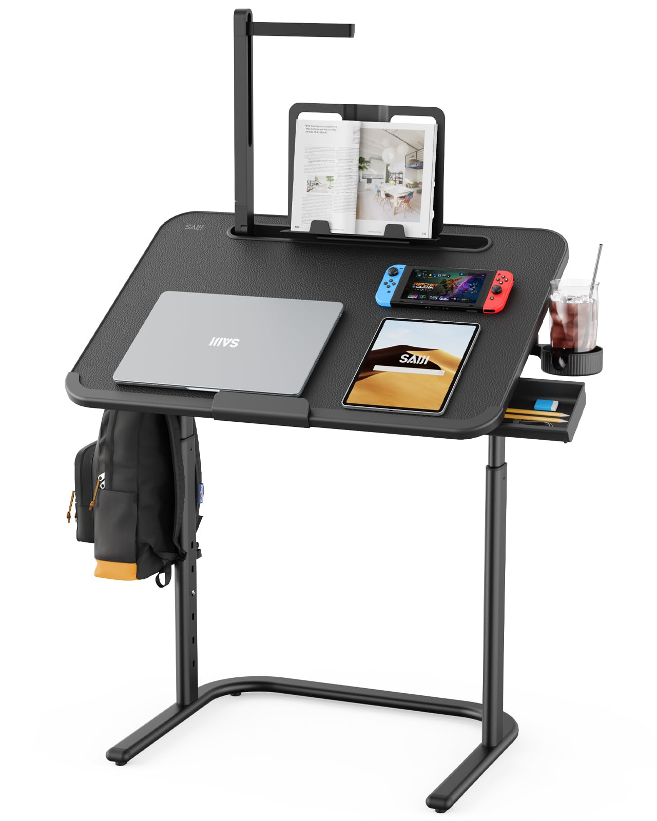 tilt & height adjustable laptop tray table with led light drawer