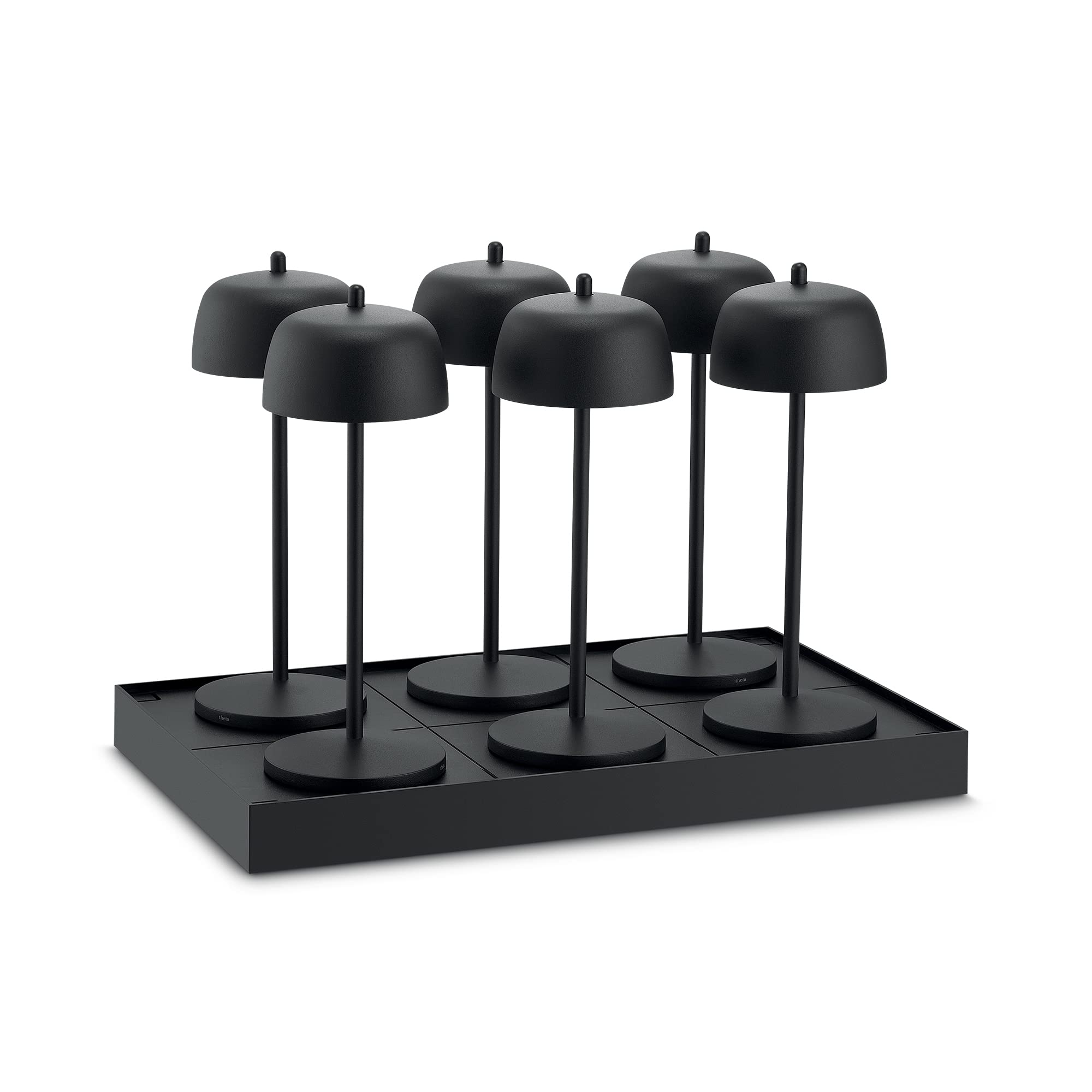 Theta 6x Lampe de Table LED Sans Fil Rechargeable - Abat Jour Lampe Dimmer de Restaurant et HO.RE.CA - Éclairage Intérieur et Extérieur IP65, 2700 - 4000K, 9-24h. LVL (Noir)