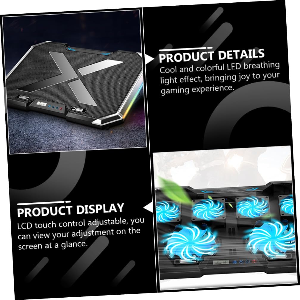 BESTonZON Refroidisseur en Ordinateur Support de Portable Jeu Ventilé Alliage Noir, Réglage 7 Angles et Commande Tactile LCD Meilleure Dissipation