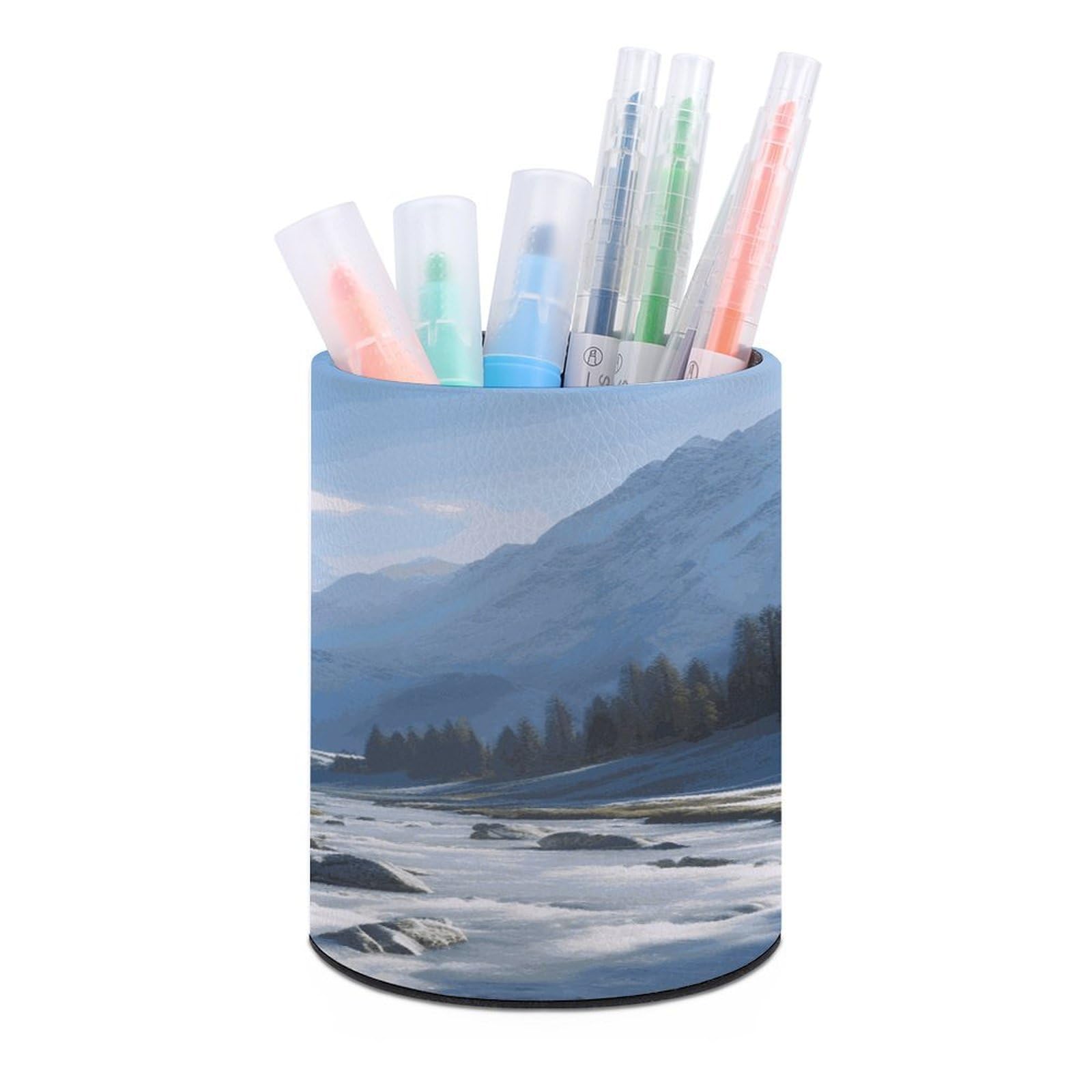 FekiLoot Snowy Mountains Pen Holder Personalized Desktop Pencil Holders Case Office Accessories Container Box for Round Pen Cup Desktop Organizer Makeup Brush Holder Caddy Storage