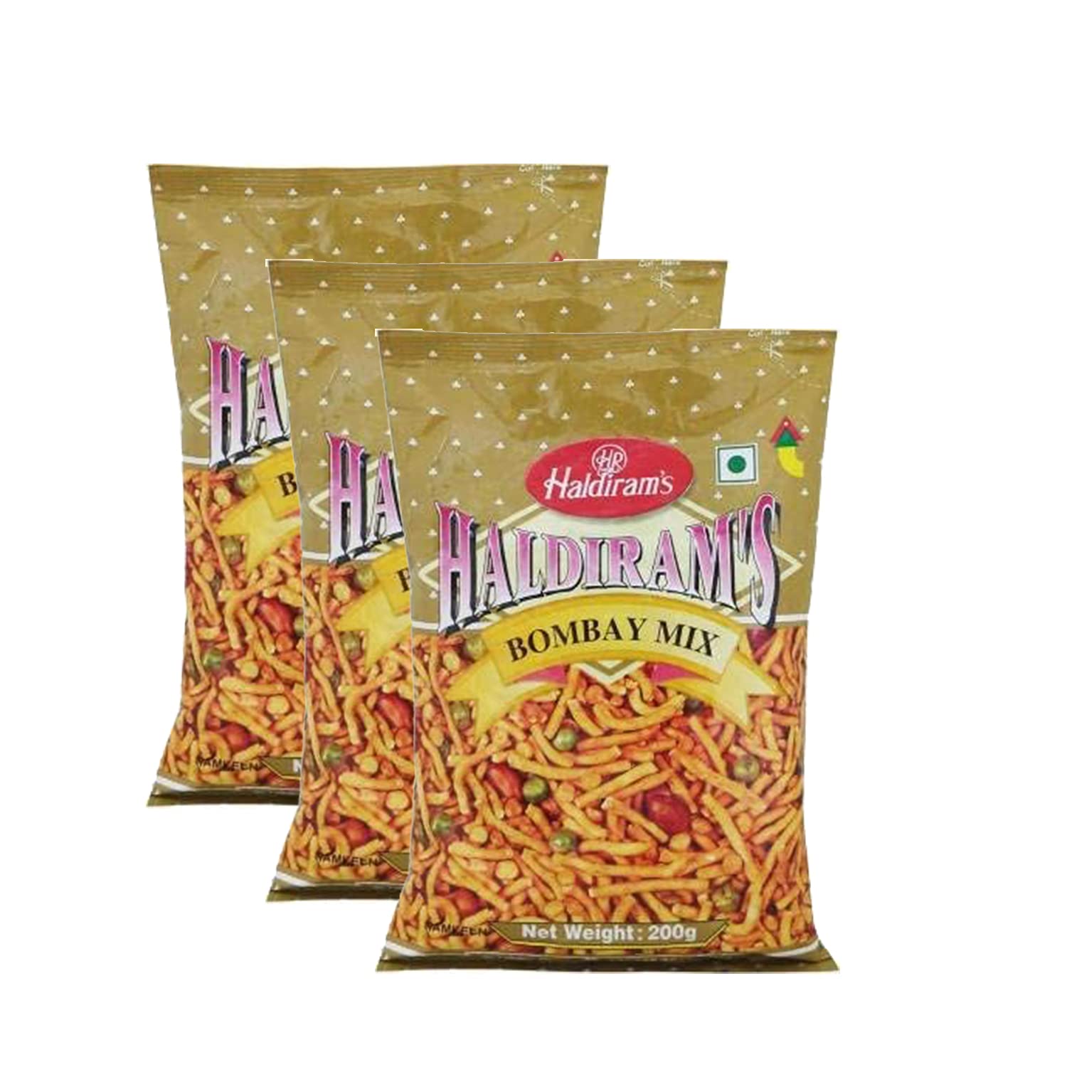Haldiram Bombay Mix 200g (confezione da 3) – Gustoso e croccante – Senza colesterolo – Senza conservanti aggiunti – Miscela delicata e piccante di tagliatelle lenticchie e noci