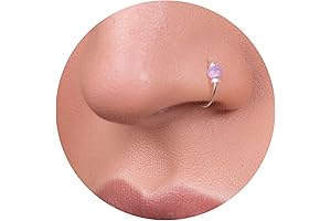 Thin 925 Sterling Silver Nose Ring with 2mm Pink Opal