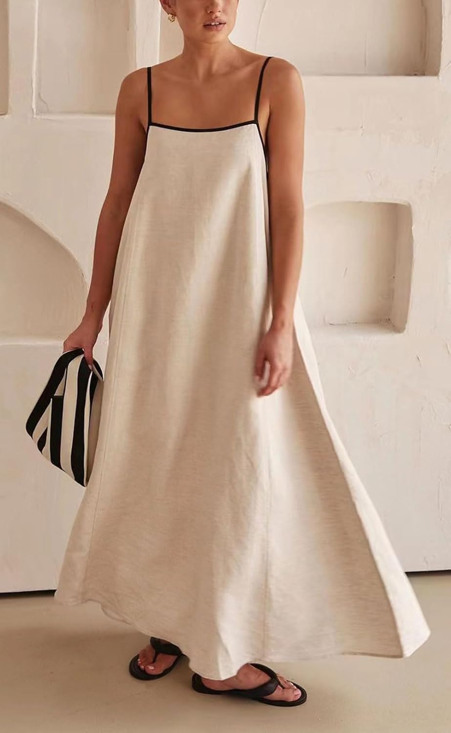 CHARTOU Women Summer Spaghetti Straps Linen Sleeveless Maxi Long Flowy Dress - Image 5