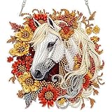 MEIYUDA Horse Diamond Painting Kits Hanging, DIY Flowers Horse Diamond Art Window Pendant for Adults, Special Shape Rhinestone Ornament, Crystal Gem Art Craft for Home Garden Wall Decor