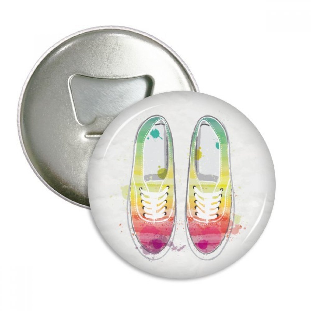 Ouvre-bouteille aimanté et badge motif chaussures peintes, une idée cadeau originale en lot de 3