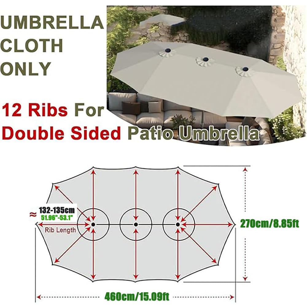 Telo di ricambio per ombrellone da giardino, 12 stecche, 4,5 m, bifacciale, 4,5 m, per piscina, tavolo, ombrellone da esterno, copertura in tessuto impermeabile