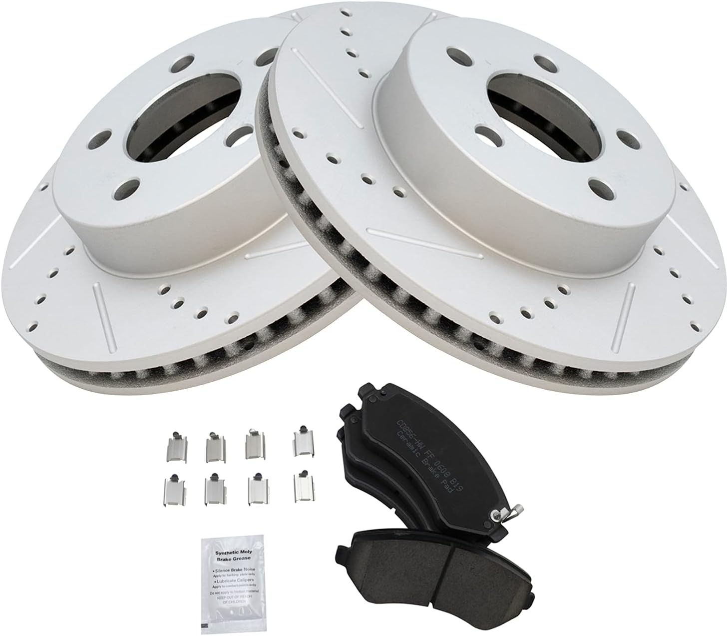 TRQ Front Performance Brake Pad & Rotor Kit Brake Pads Brake Rotors Set Ceramic Premium G-Coated Compatible with 2002-2007 Jeep Liberty