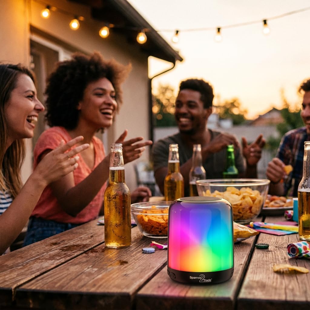 Bluetooth Speaker with RGB LED Lights, TWS Portable Wireless Speaker with Deep Bass, 8H Playtime, Music Sync Light Show, TF Card, Hands-Free Calls - Small Bedside Party Speaker