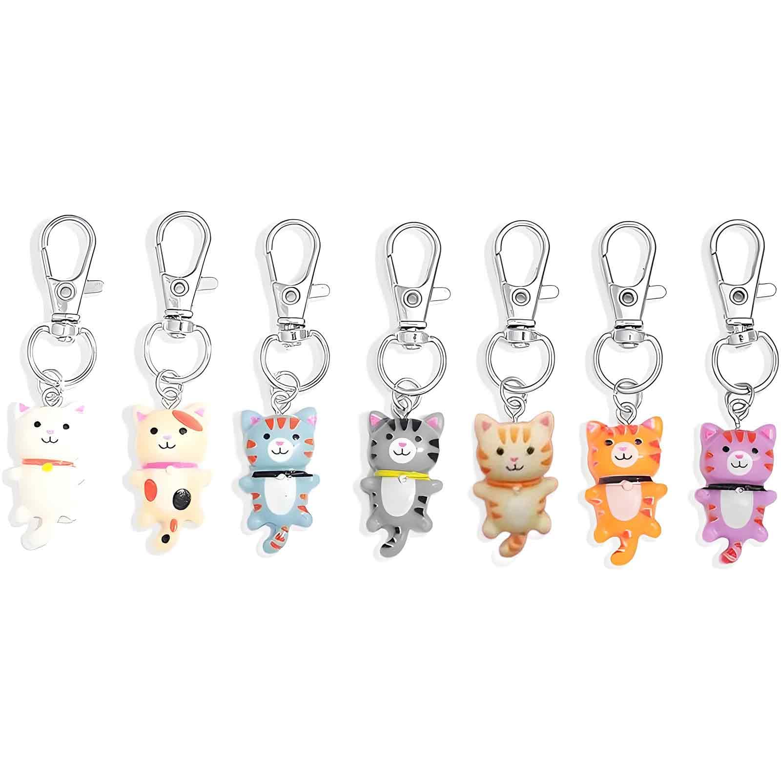 7 pcs cat keychain, aesthetic key chains for girls, bag charms with cat jewelry, cute keychain set for handbags and gifts (multicolor)