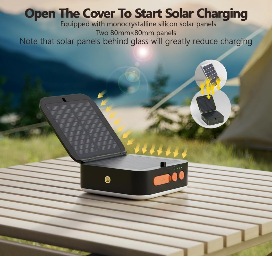 Solar-Camping-Laterne, Solar-Camping-Licht, 5200 mAh, wiederaufladbar, 2000 Lumen, 5 Lichtmodi, Laternen für Stromausfälle, Hurrikan, IP65 wasserdicht, Wandern, Fisch, Notfall und Zuhause