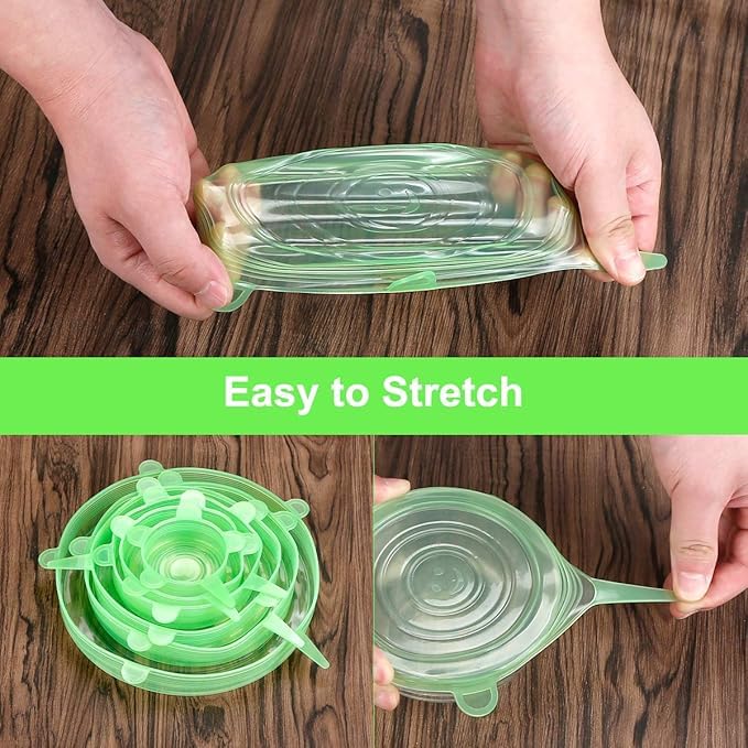 Surinka Silicone Stretch Lids Rectangle, Reusable Food Container Lids, BPA-Free, Eco-Friendly Curved Dish   Covers, Microwave, Oven & Dishwasher Safe (Round+Squre-pack of 12) - Image 4 thumbnail