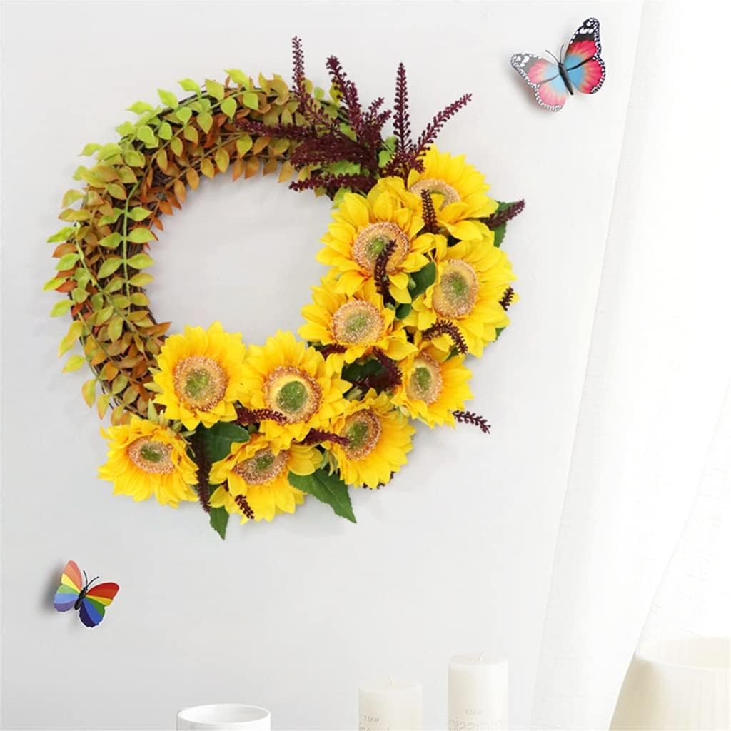 Faux Sunflower Wreath Door Decoration Wall Hanging Wreath Patio Arrangement