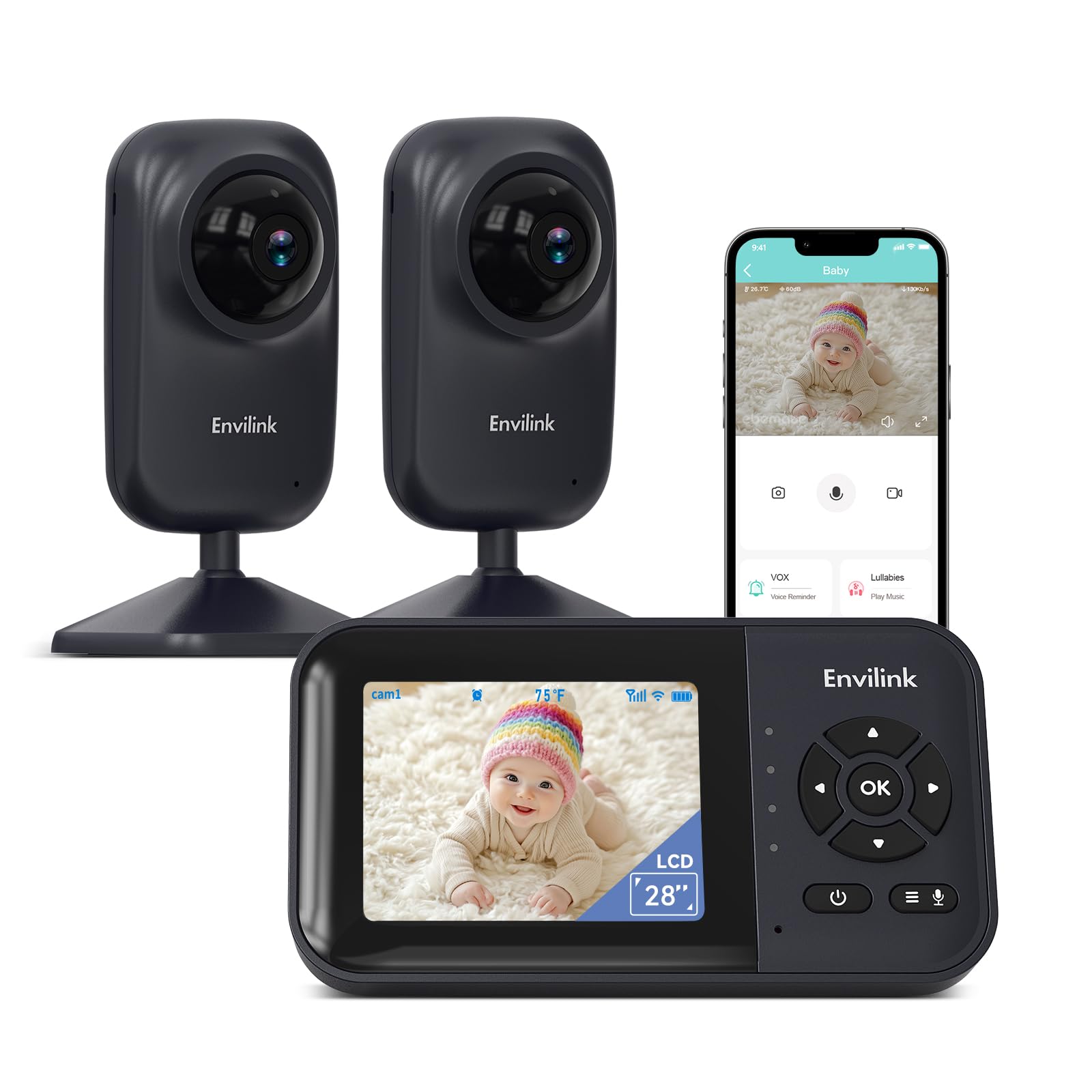 Envilink Baby Monitor with Camera and Audio, Video Baby Monitor WiFi Night Vision, 2.8