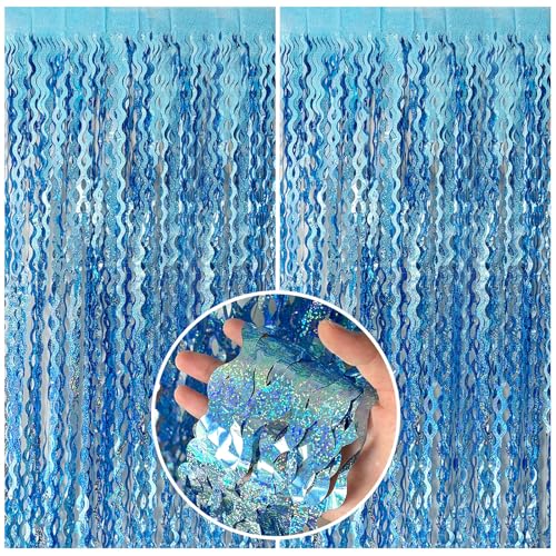 Tinsel Foil Fringe Curtains Wavy Backdrop for Parties Sparkle Metallic Wavy Foil Fringe Backdrop Curtain for Party Decorations Photo Booth Props for Birthday Graduation Wedding