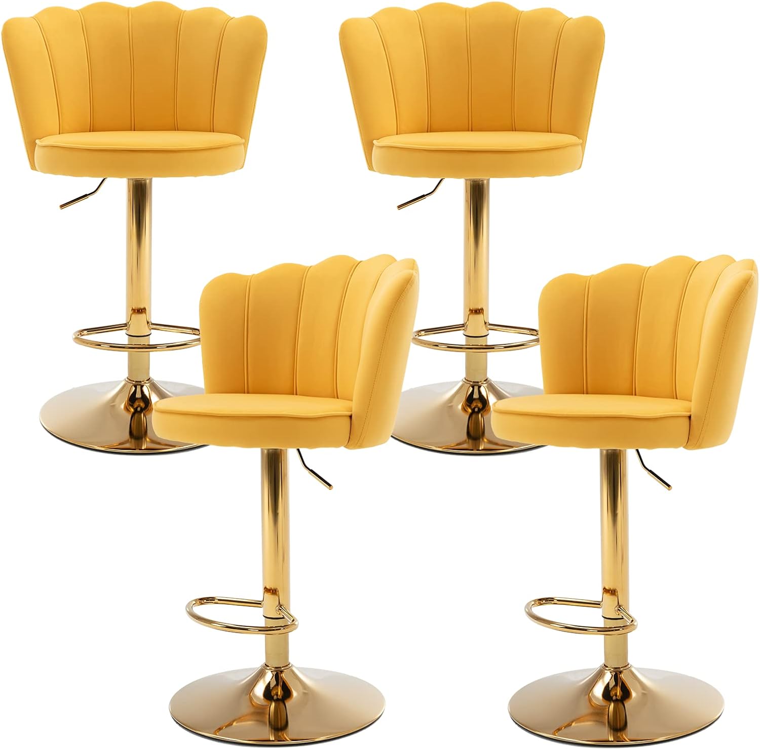 Janoray Velvet Adjustable Bar Stools with Petal Backs Set