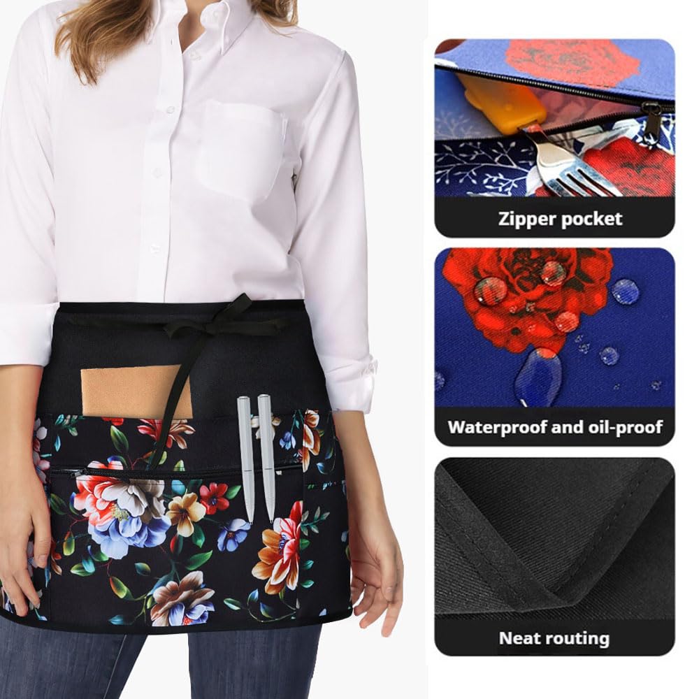 Oaygat Waist Waiter Waitress Half Apron 23 * 11 In Adjustable Pinny Florist Gardening and Cooking Apron Waterproof Tabard for Women With Pockets Universal Kitchen Work Baking Tabard With Long Strap - Image 3