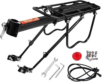Amazon 自転車荷台 リアキャリア リアキャリア 後付け 自転車 にだい 荷台 荷物ラック 耐荷重50kg アルミ合金製 自転車 リアキャリア 軽量 伸縮自由 簡単取り付け 反射板付き 耐久性 日本語説明書付け ブラック Ailelan 荷台